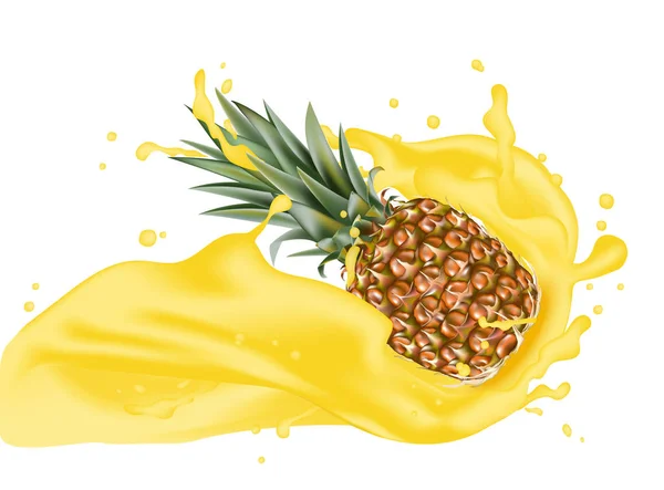 Ananas Vector Met Realistische Splash Designelementen Verpakking Spatten Vallende Ananas — Stockvector