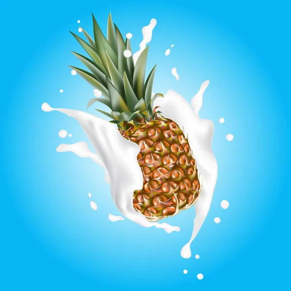 Ananas Vector Met Realistische Splash Designelementen Verpakking Spatten Vallende Ananas — Stockvector