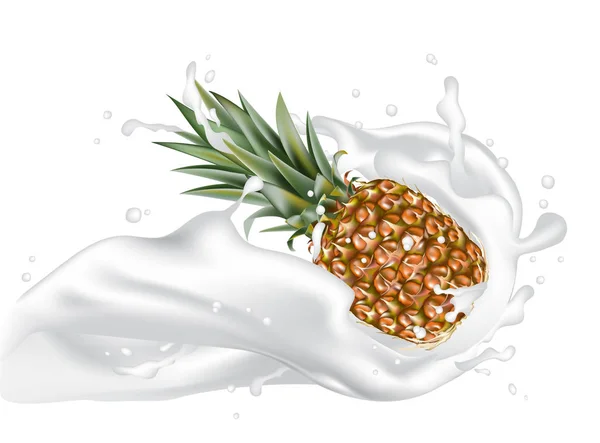 Ανανάς Διάνυσμα Ρεαλιστική Splash Σχεδιαστικά Στοιχεία Συσκευασία Πιτσίλισμα Πτώση Ananas — Διανυσματικό Αρχείο