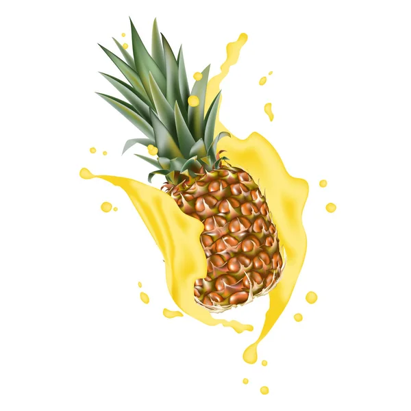 Ananas Vector Met Realistische Splash Designelementen Verpakking Spatten Vallende Ananas — Stockvector