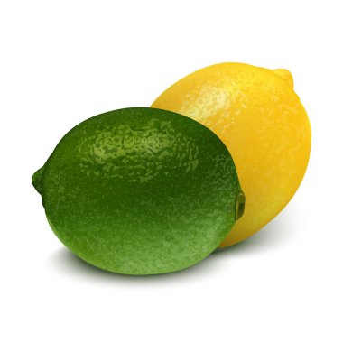 Yeşil gerçekçi sarı limon, limon. 3D vektör çizim Eps 10. 
