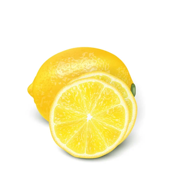 逼真的3D 切片黄色柠檬果的矢量例证 五颜六色的柑橘 良好的包装设计和广告 Eps — 图库矢量图片