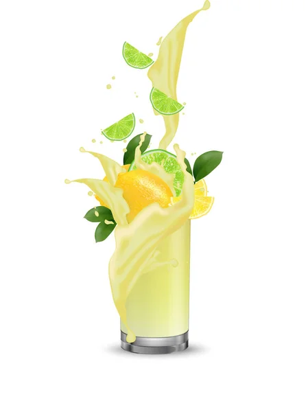Splash Lemon Lime Juice Realistic Vector Eps Packaging Template Brand — Stock Vector