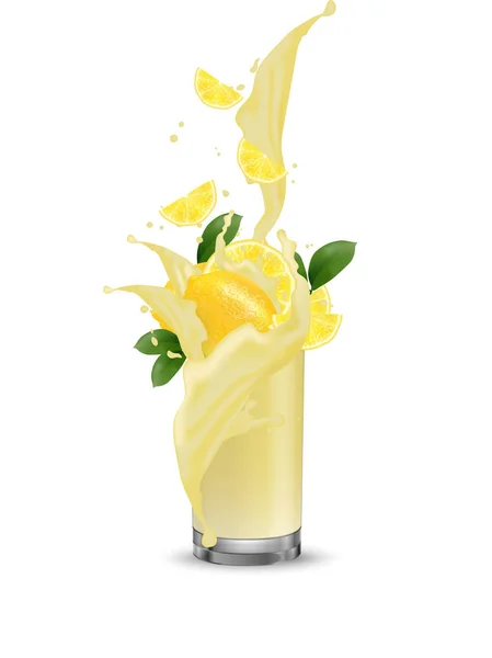 Splash Limão Suco Limão Vetor Realista Eps Modelo Embalagem Publicidade — Vetor de Stock