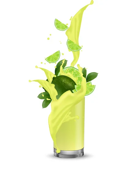Citron Jus Lime Vecteur Réaliste Eps Modèle Emballage Publicité Marque — Image vectorielle
