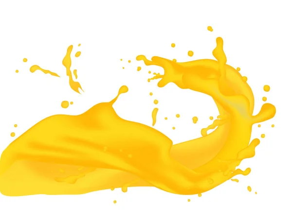 逼真的菠萝 橙汁牛奶溅出的水滴 分离香蕉酸奶焦糖奶油冲浪波浪白色背景 产品包装设计 Eps10 — 图库矢量图片