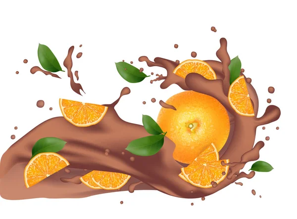 Chocolade Plons Met Oranje Melk Chocolade Cacao Koffie Realistische Oranje — Stockvector