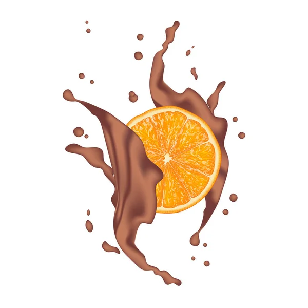 Шоколадні Бризки Апельсином Молочний Шоколад Какао Реалістичний Помаранчевий Стиглий Цитрусовий — стоковий вектор