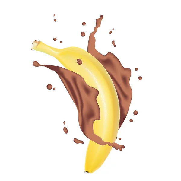 Banaan Fruit Voor Verse Cocktail Spatten Realistische Gele Rijpe Banaan — Stockvector