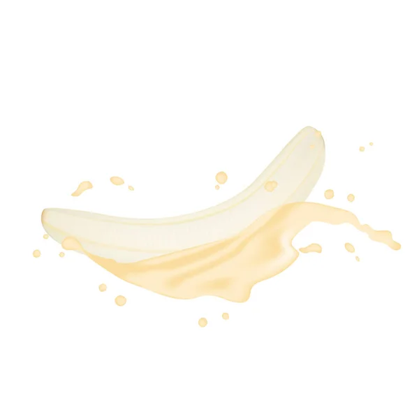 Banana Descascada Amarela Sem Pele Realista Banana Juice Splash Ilustração — Vetor de Stock