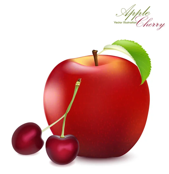 Apple Cherry Set Realistic Apple Cherries Detailed Illustration Isolated White — Stock Vector