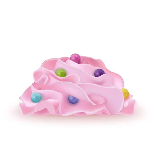 Roze Slagroom Voor Ijs Yoghurt Cupcake Cake Met Kleurrijke Realistische — Stockvector