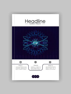  Futuristik gelecek sci fi atom internet teknoloji ve iş arayüzü arka plan ile sayılar. Infographic veri. Hud. Şablon için dergi, konferans, afiş, kitap kapağı. Vektör 