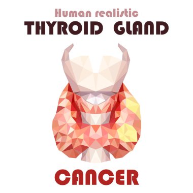 Gerçekçi tiroid bezinde düşük poli. İltihap kanser insan 3d tiroid bezi, gırtlak, berzah, nefes borusu. Vektör çizim.