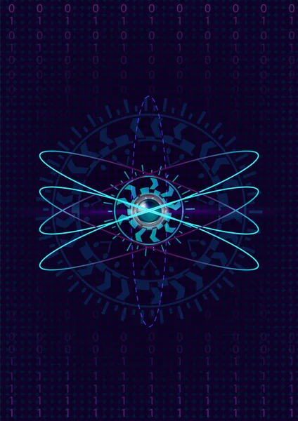Atom Hud Blauem Hintergrund Mit Zahlen Und Futuristischen Linien Vektor — Stockvektor