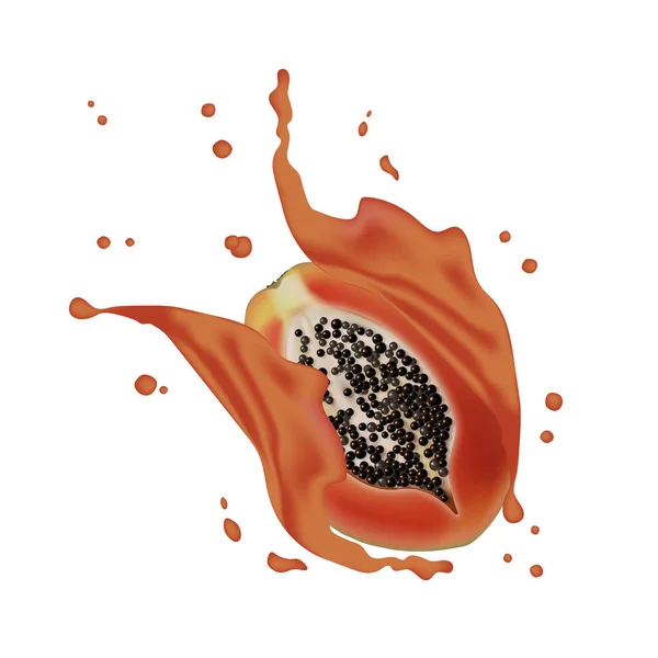 Sap Melk Yoghurt Papaya Segmenten Spatten Sappige Papaya Splash Verpakking — Stockvector