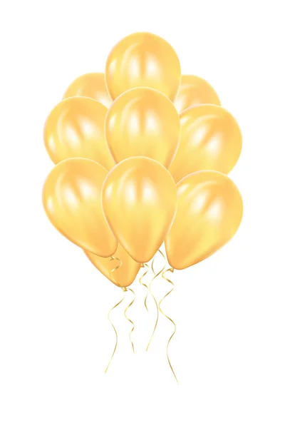 Gerçekçi 3d altın ballons vektör çizim. EPS 10. Renkli parlak Ballon. Balonlar izole mockup yıldönümü, Doğum günü partisi için. Tasarım öğesi. Düğün, dekorasyon başlatma.
