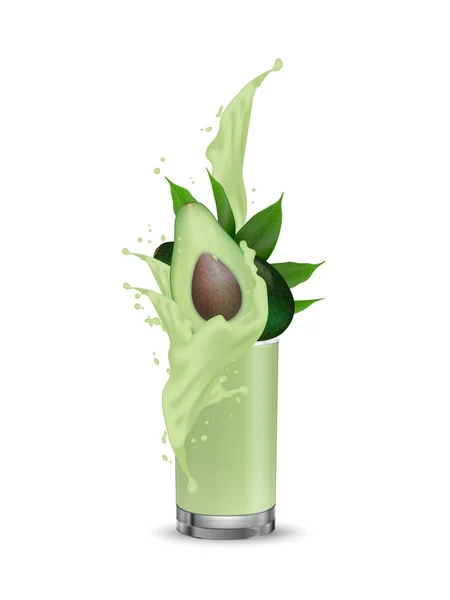 Avocado olie spatten in glas. Realistische 3d splash vruchtensap — Stockvector