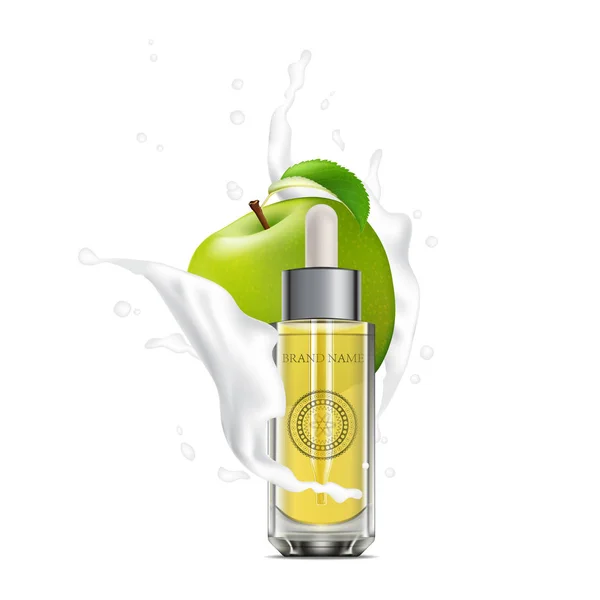 Realistik 3d esensial botol kosmetik minyak. Mock up bottle, via - Stok Vektor