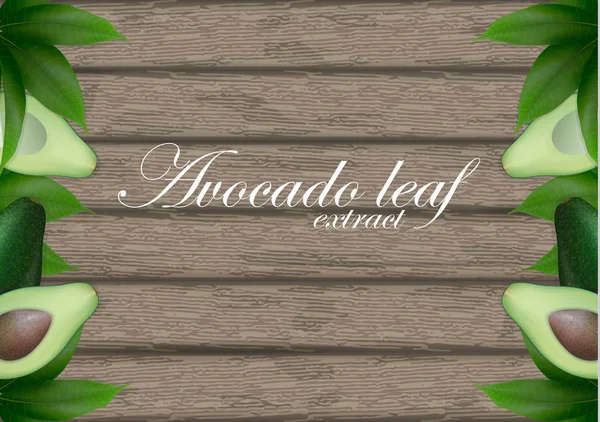Abacate verde maduro sobre um fundo de madeira rústica escura. Folha. Madeira — Vetor de Stock