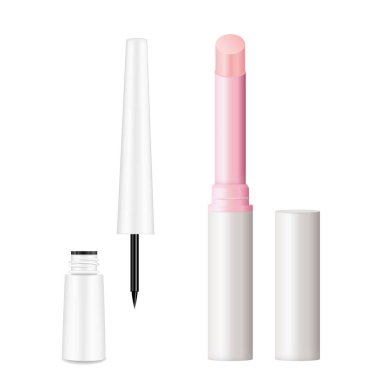 Dudak Balm, eyeliner gerçekçi vektör illüstrasyon tasarımı ayarlamak.  