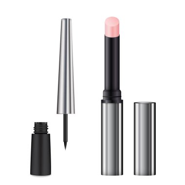 Dudak Balm, eyeliner gerçekçi vektör illüstrasyon tasarımı ayarlamak.  
