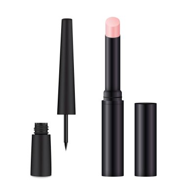 Dudak Balm, eyeliner gerçekçi vektör illüstrasyon tasarımı ayarlamak.  