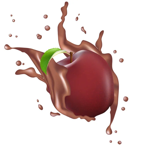 Оголошення яблучного соку з розбризкуванням какао. Добре для упаковки, косметики — стоковий вектор