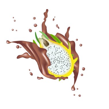 Sarı ejderha meyvesi, bütün meyve ve yarısı. Tropikal meyveler splas