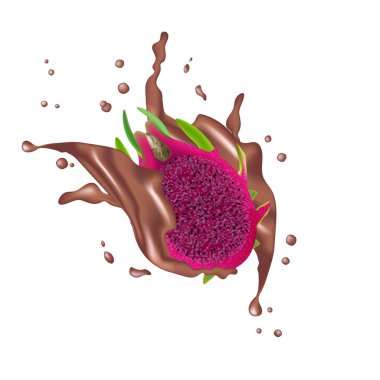 Kırmızı ejderha meyvesi, bütün meyve ve yarısı. Tropikal meyveler su sıçratıyor