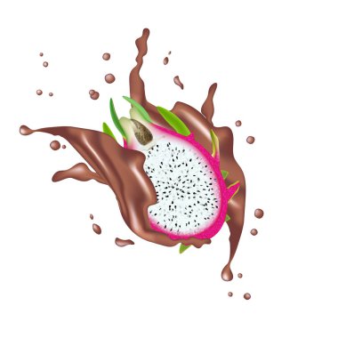 Kırmızı ejderha meyvesi, bütün meyve ve yarısı. Tropikal meyveler su sıçratıyor