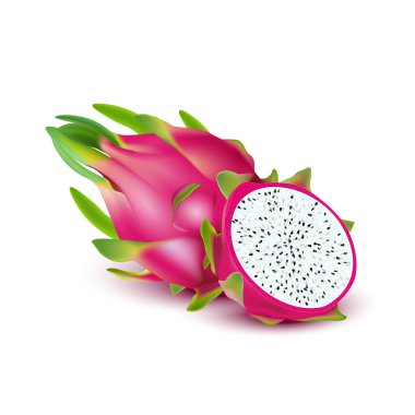 Kırmızı ejderha meyvesi, bütün meyve ve yarısı. Iyileşmek için tropikal meyveler