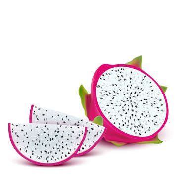 Kırmızı ejderha meyvesi, bütün meyve ve yarısı. Iyileşmek için tropikal meyveler