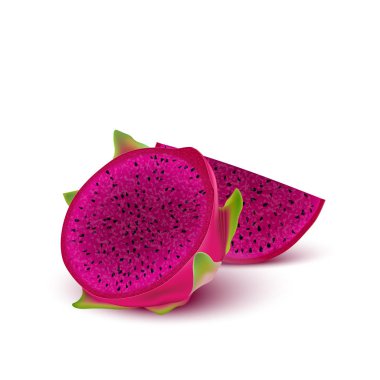 Kırmızı ejderha meyvesi, bütün meyve ve yarısı. Iyileşmek için tropikal meyveler