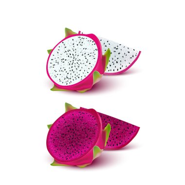 Kırmızı ejderha meyvesi, bütün meyve ve yarısı. Iyileşmek için tropikal meyveler