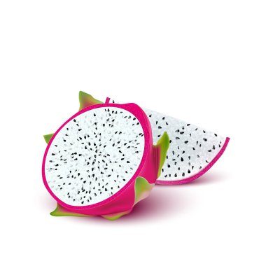 Kırmızı ejderha meyvesi, bütün meyve ve yarısı. Iyileşmek için tropikal meyveler