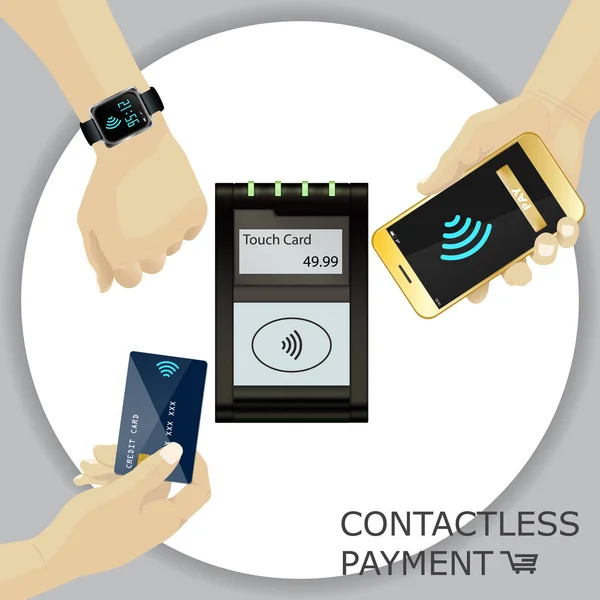 Contactless payment transaction touch card with display and pinp — Stock Vector