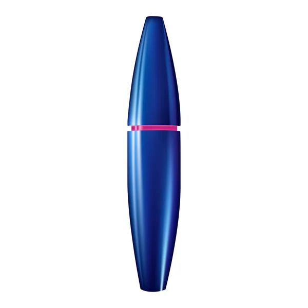 Un tubo de rímel y aplicador de varita. Botella cosmética con pestañas — Vector de stock