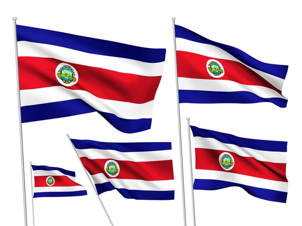 Costa Rica Vektorfahnen Gesetzt Verschiedene Wellenförmige Fahnen Aus Stoff Flattern — Stockvektor
