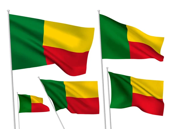 Benin Vector Flags Set Different Wavy Fabric Flags Fluttering Wind — Stock Vector