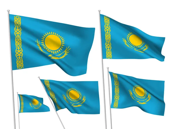 Kazachstan Vector Vlaggen Ingesteld Verschillende Golvende Stof Vlaggen Wapperen Wind — Stockvector