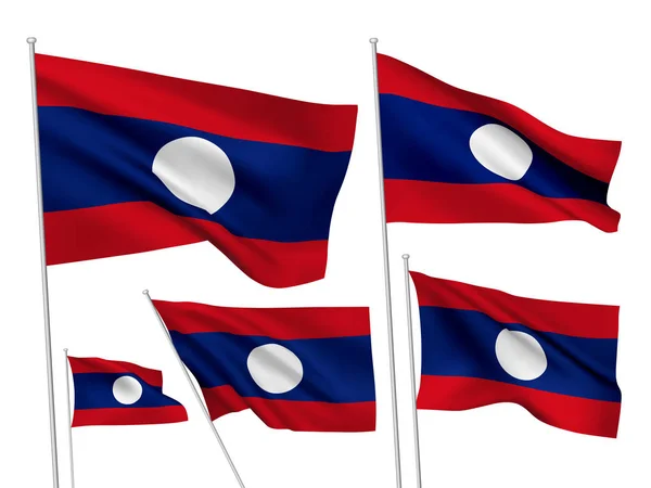 Lao Peoples Democratic Republic Vektor Fahnen Gesetzt Wellenförmige Fahnen Flattern — Stockvektor
