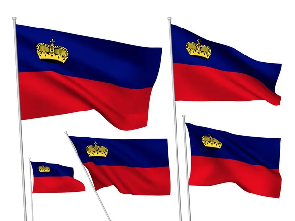 Liechtenstein Vector Flags Set Different Wavy Fabric Flags Fluttering Wind — Stock Vector