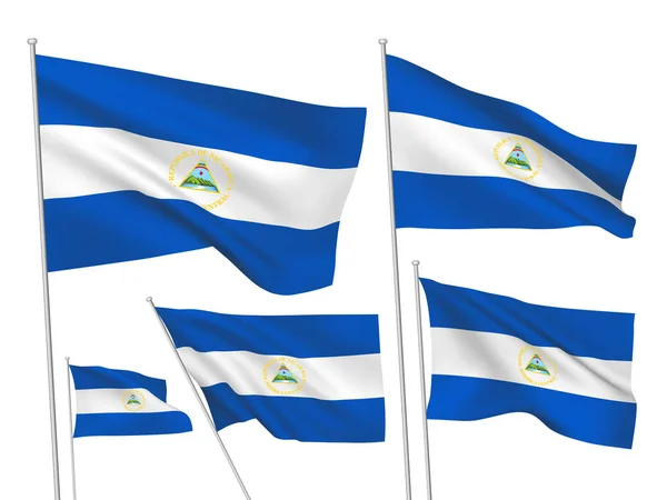 Nicaragua Vektorfahnen Gesetzt Verschiedene Wellenförmige Fahnen Aus Stoff Flattern Wind — Stockvektor