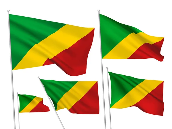 Republic Congo Vector Flags Set Wavy Fabric Flags Fluttering Wind — Stock Vector