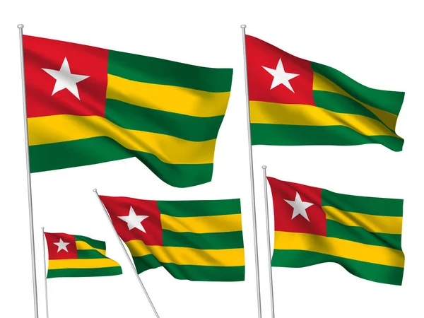 Togo Vektor Flaggor Anges Olika Vågiga Tyg Flaggor Fladdrade Vinden — Stock vektor