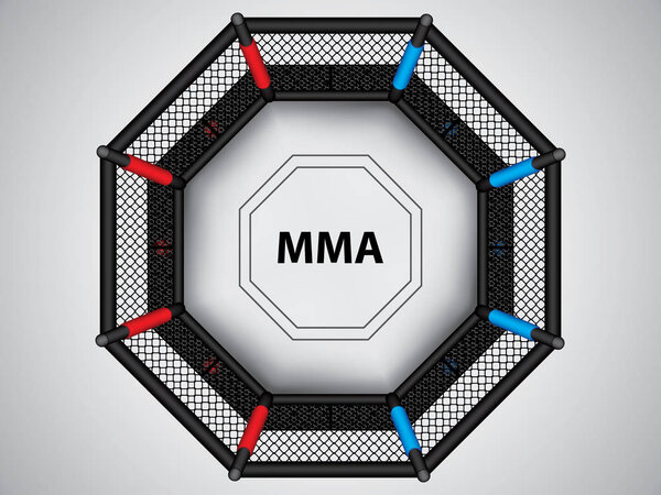Векторная иллюстрация клетки ММА. Смешанные боевые искусства восьмиугольная клетка, вид сверху
