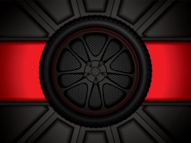 Araba tekerlek kırmızı zemin üzerine yarış, illüstrasyon vektör 