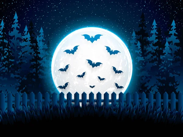 Halloween Night Tło Pełni Księżyca Nietoperze Ilustracji Wektorowych — Wektor stockowy
