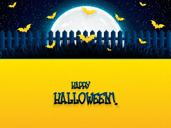 Halloween Noite Fundo Com Lua Cheia Morcegos Ilustração Vetorial —  Vetores de Stock